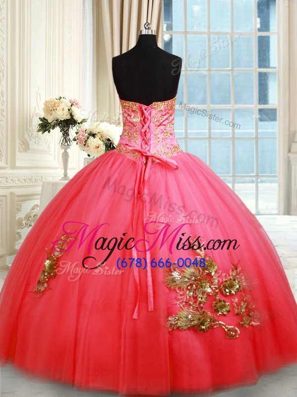 wholesale best selling floor length lace up vestidos de quinceanera coral red and in for military ball and sweet 16 with beading and appliques and embroidery