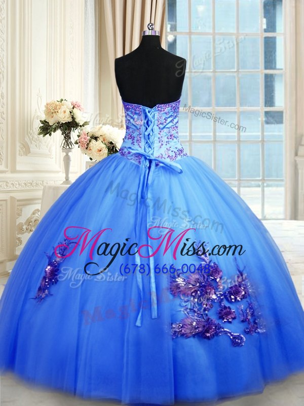 wholesale discount sleeveless beading and appliques and embroidery lace up quinceanera gown