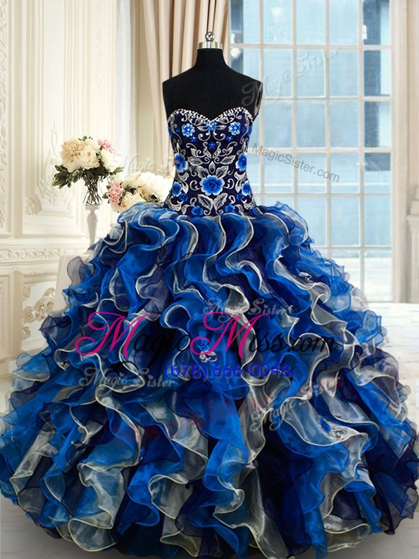 wholesale vintage beading and ruffles sweet 16 dress multi-color lace up sleeveless floor length