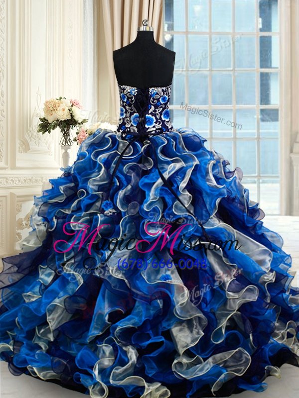 wholesale vintage beading and ruffles sweet 16 dress multi-color lace up sleeveless floor length