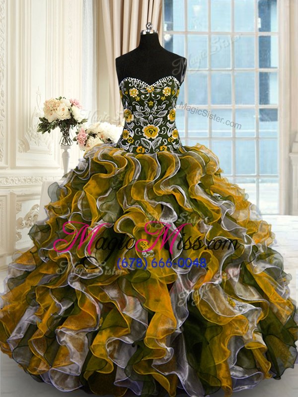 wholesale spectacular floor length ball gowns sleeveless multi-color quinceanera dress lace up