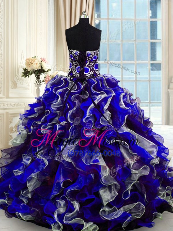 wholesale custom made multi-color sleeveless beading and ruffles floor length quinceanera dresses