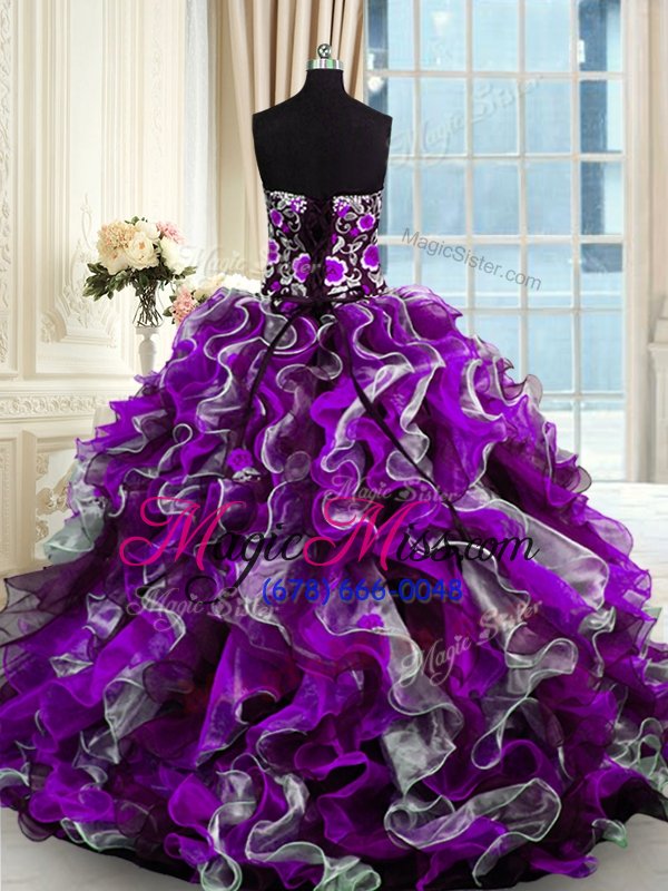 wholesale perfect organza sweetheart sleeveless lace up beading and appliques 15 quinceanera dress in multi-color