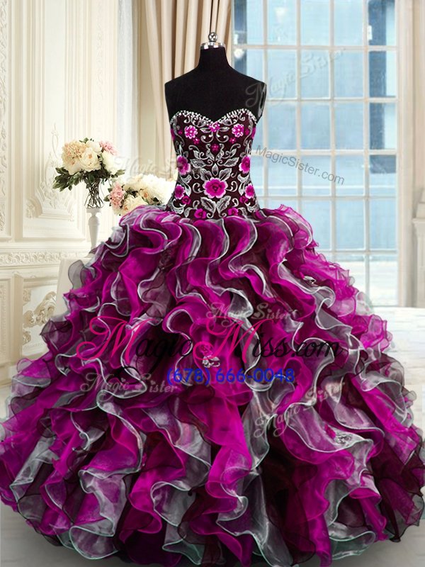 wholesale hot sale multi-color ball gowns beading and appliques quinceanera dress lace up organza sleeveless floor length