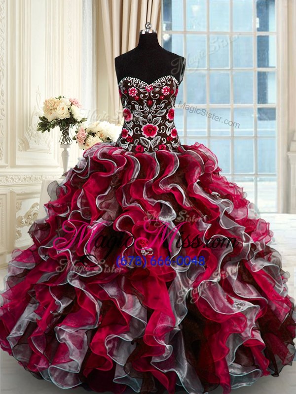 wholesale fashion multi-color sleeveless beading and appliques floor length quinceanera dresses