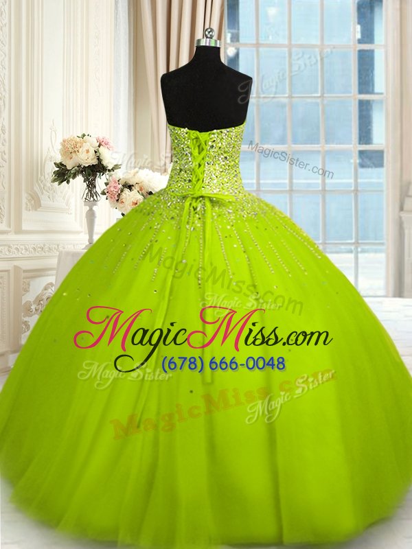 wholesale new style olive green tulle lace up 15 quinceanera dress sleeveless floor length beading