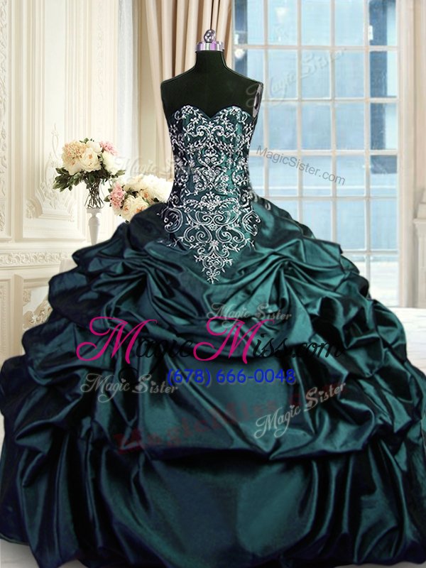 wholesale fashion navy blue zipper sweet 16 dress beading and embroidery and pick ups sleeveless floor length