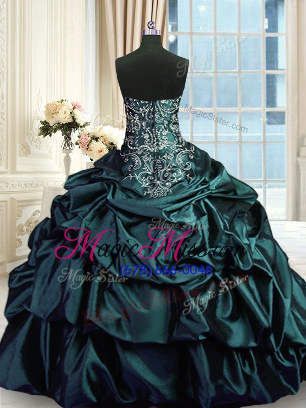 wholesale fashion navy blue zipper sweet 16 dress beading and embroidery and pick ups sleeveless floor length