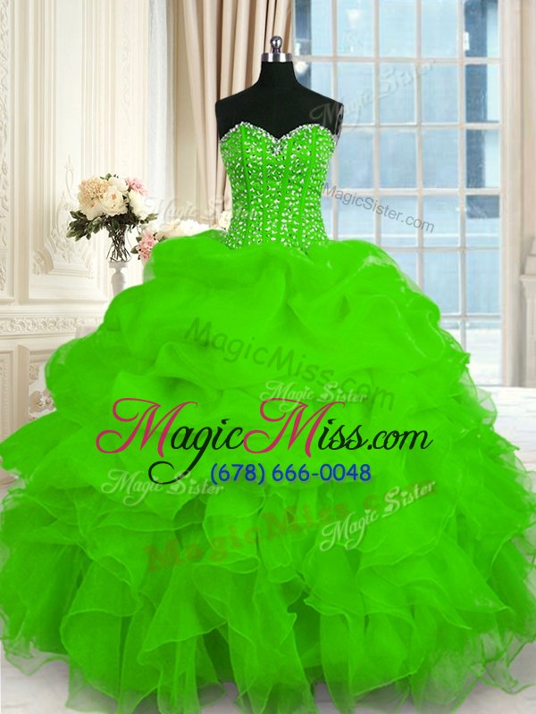wholesale traditional sweetheart sleeveless organza sweet 16 dresses beading and ruffles lace up