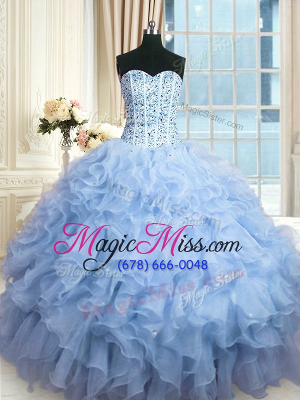 wholesale custom designed sequins ball gowns 15th birthday dress lavender sweetheart organza sleeveless floor length lace up