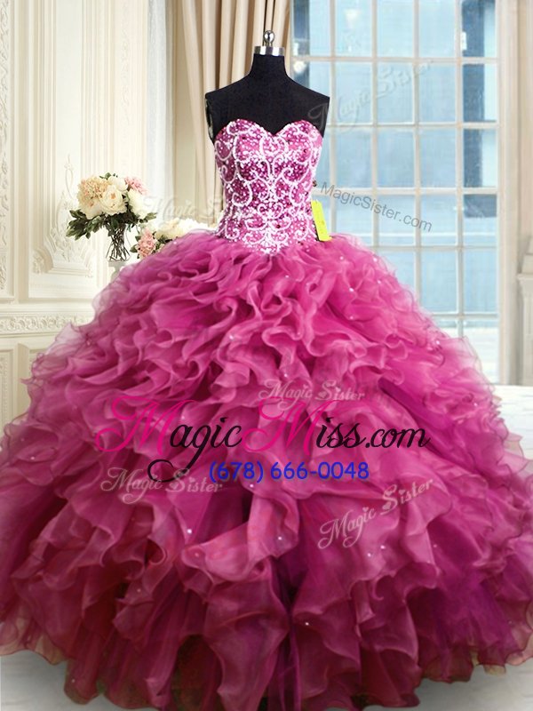 wholesale unique sleeveless lace up floor length beading and ruffles quinceanera gown