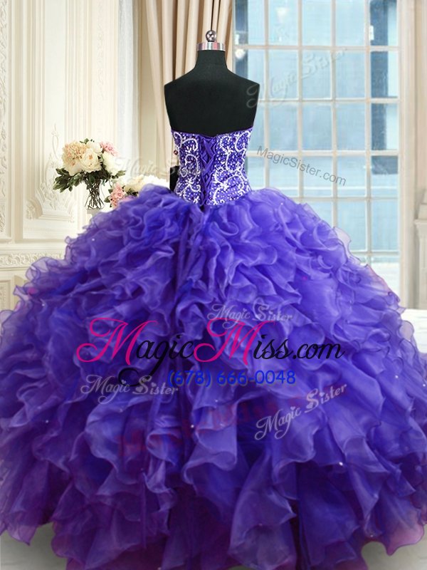 wholesale high end floor length ball gowns sleeveless purple ball gown prom dress lace up