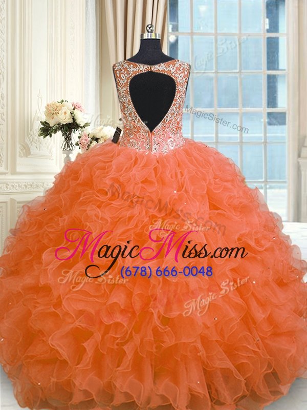 wholesale great orange zipper quinceanera gowns beading and ruffles sleeveless floor length