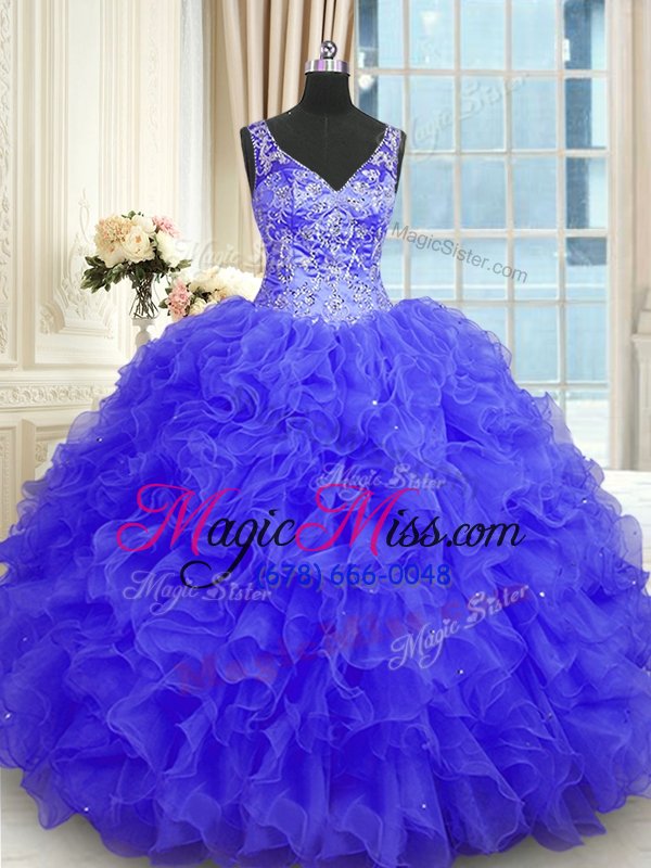 wholesale sexy beading and ruffles ball gown prom dress purple zipper sleeveless floor length