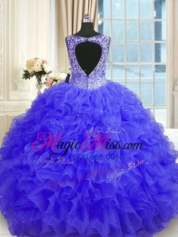 wholesale sexy beading and ruffles ball gown prom dress purple zipper sleeveless floor length