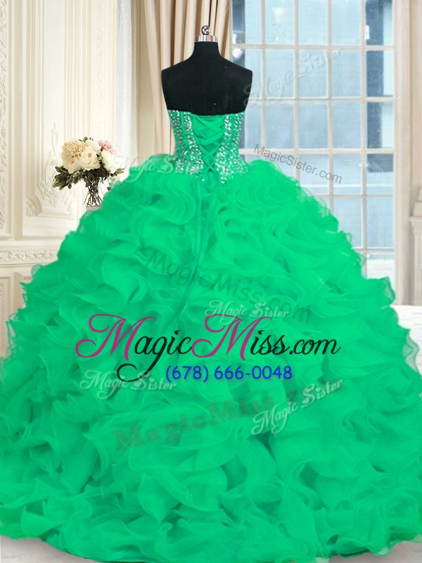 wholesale attractive turquoise sweetheart neckline beading and ruffles quinceanera gowns sleeveless lace up
