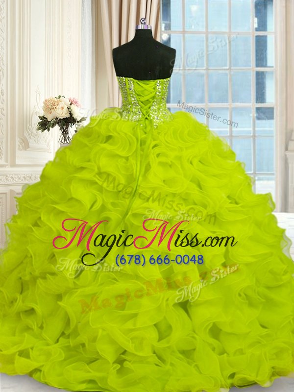 wholesale romantic sleeveless brush train beading and ruffles lace up quinceanera dress