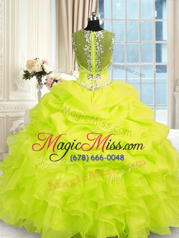 wholesale pretty floor length yellow green quinceanera dresses organza sleeveless beading and ruffles