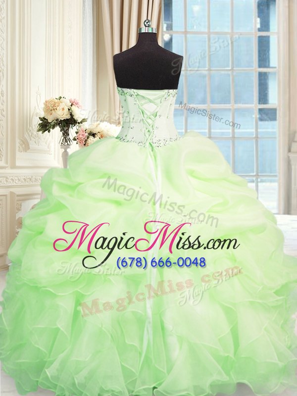 wholesale stunning apple green sweetheart neckline beading and ruffles quinceanera gowns sleeveless lace up