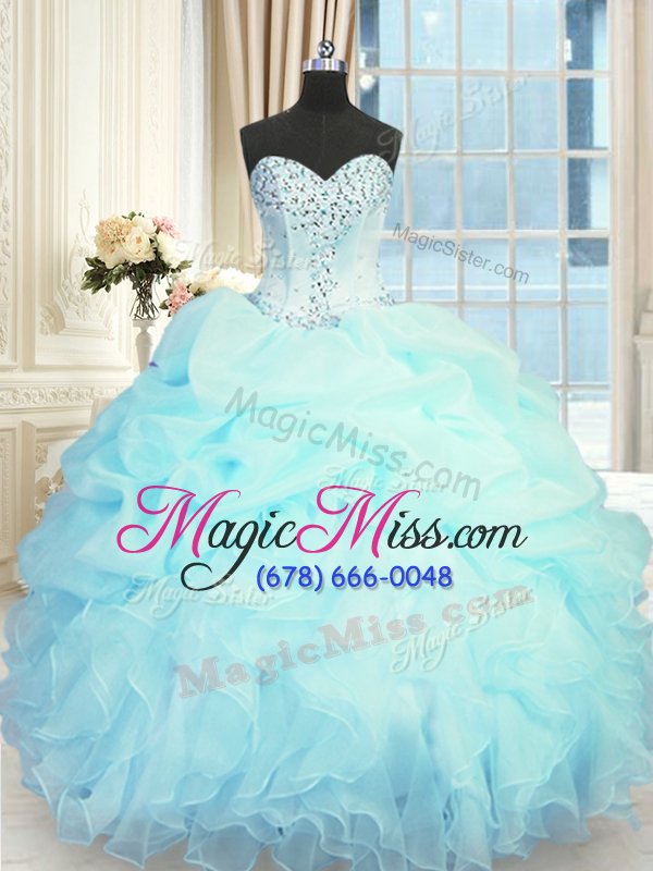 wholesale flirting light blue sleeveless beading and ruffles and pick ups floor length 15th birthday dress