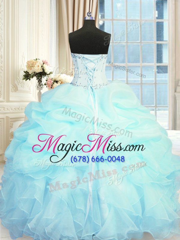 wholesale flirting light blue sleeveless beading and ruffles and pick ups floor length 15th birthday dress