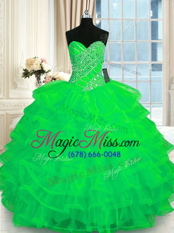 wholesale clearance ruffled sweetheart sleeveless lace up ball gown prom dress green organza