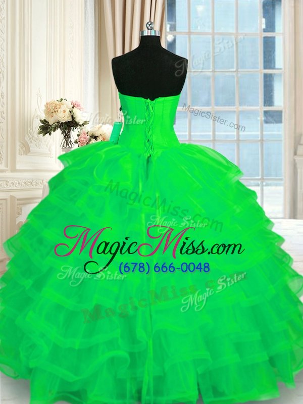 wholesale clearance ruffled sweetheart sleeveless lace up ball gown prom dress green organza