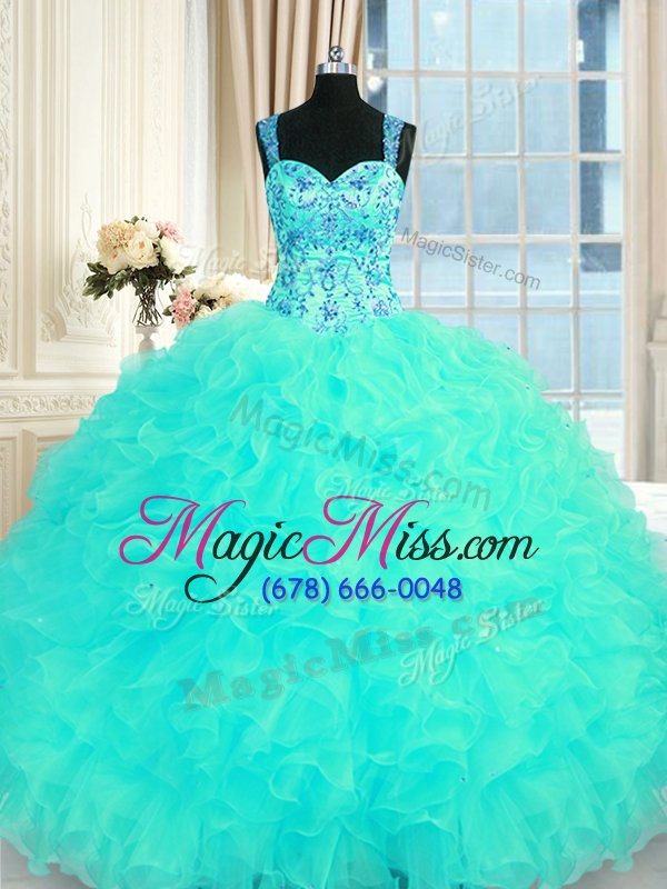 wholesale pretty sleeveless lace up floor length embroidery and ruffles 15 quinceanera dress