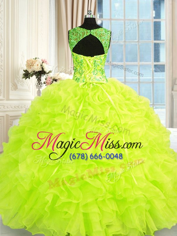 wholesale elegant yellow green ball gowns straps sleeveless organza floor length lace up beading and embroidery and ruffles 15th birthday dress