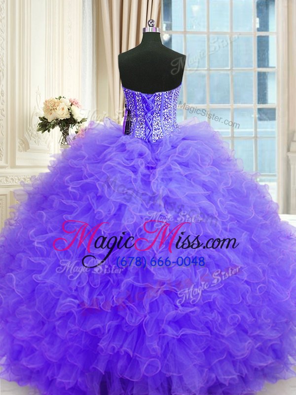wholesale top selling tulle strapless sleeveless lace up beading and ruffles quinceanera dresses in lavender