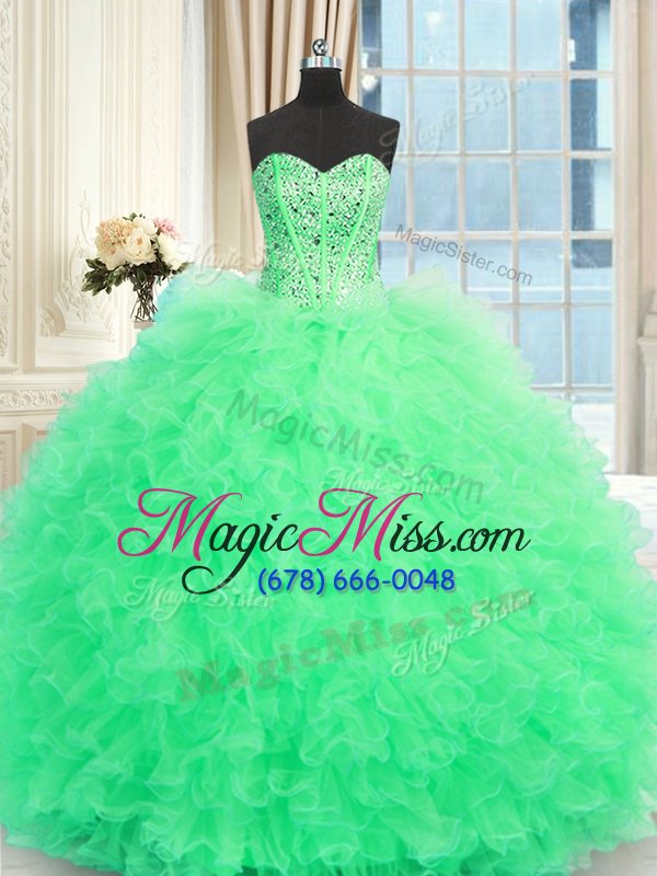 wholesale glorious three piece apple green tulle lace up strapless sleeveless floor length 15 quinceanera dress beading and ruffles