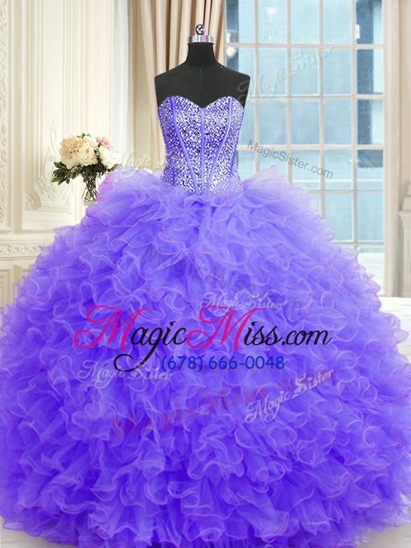 wholesale best three piece sleeveless tulle floor length lace up quince ball gowns in lavender for with beading and ruffles