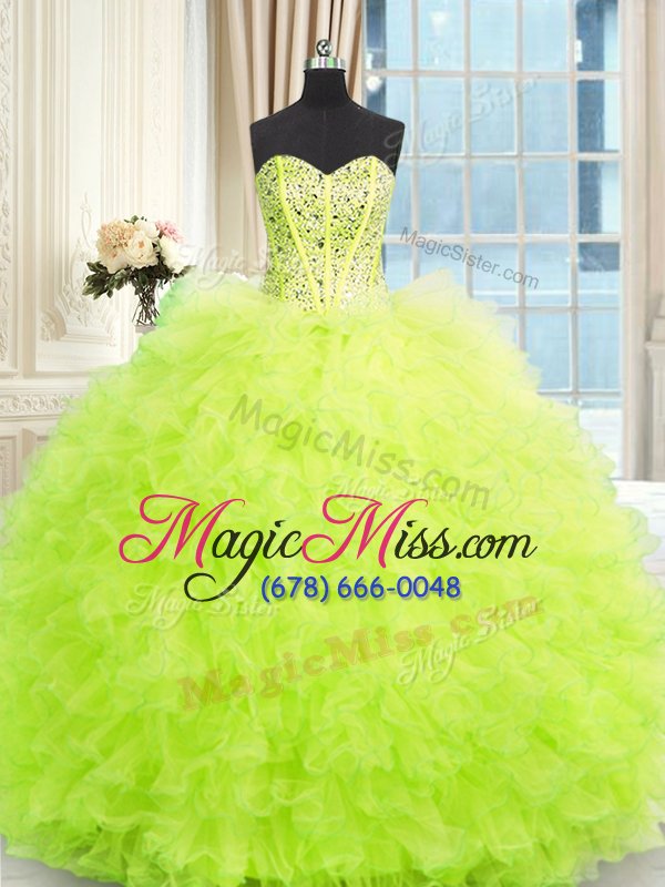 wholesale enchanting three piece sleeveless lace up floor length beading and ruffles sweet 16 quinceanera dress