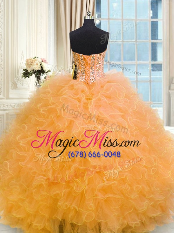 wholesale fashionable three piece floor length ball gowns sleeveless orange quinceanera gowns lace up
