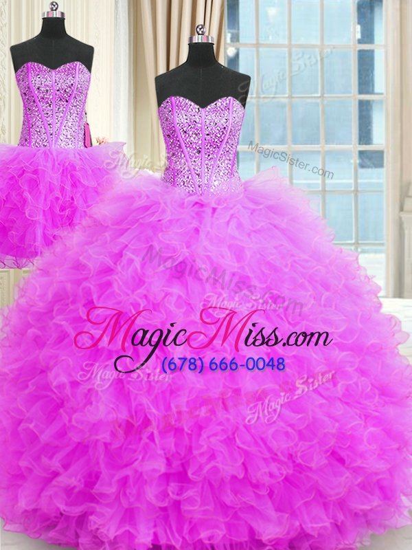 wholesale on sale three piece lilac ball gowns tulle strapless sleeveless beading and ruffles floor length lace up vestidos de quinceanera