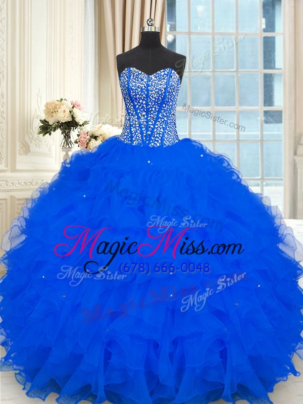 wholesale graceful strapless sleeveless lace up sweet 16 dresses royal blue organza