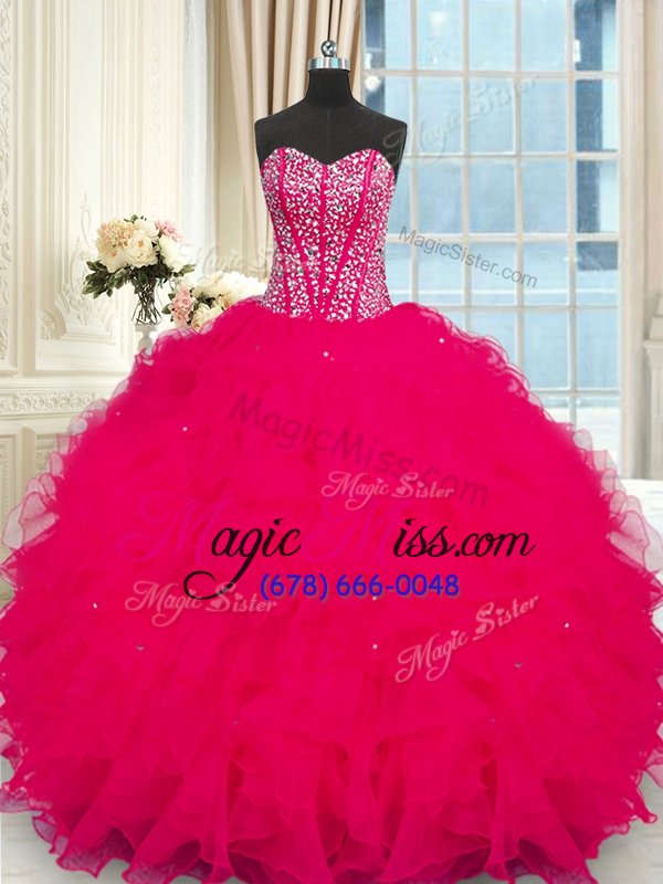 wholesale spectacular coral red strapless lace up beading and ruffles quinceanera gown sleeveless