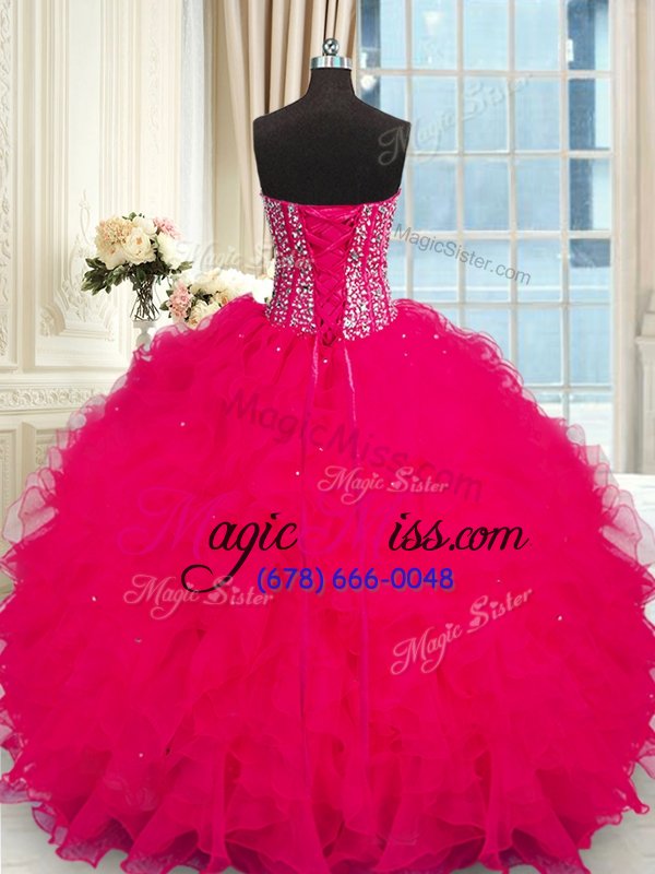 wholesale spectacular coral red strapless lace up beading and ruffles quinceanera gown sleeveless