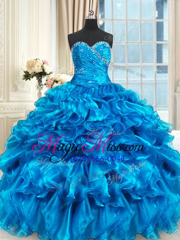 wholesale modern baby blue lace up sweetheart beading and ruffles quinceanera gown organza sleeveless