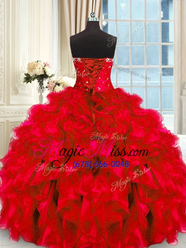 wholesale traditional floor length lace up quinceanera gown red and in for military ball and sweet 16 and quinceanera with beading and ruffles