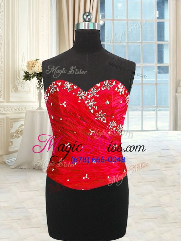 wholesale four piece beading and ruffles and ruching quinceanera dress red lace up sleeveless floor length