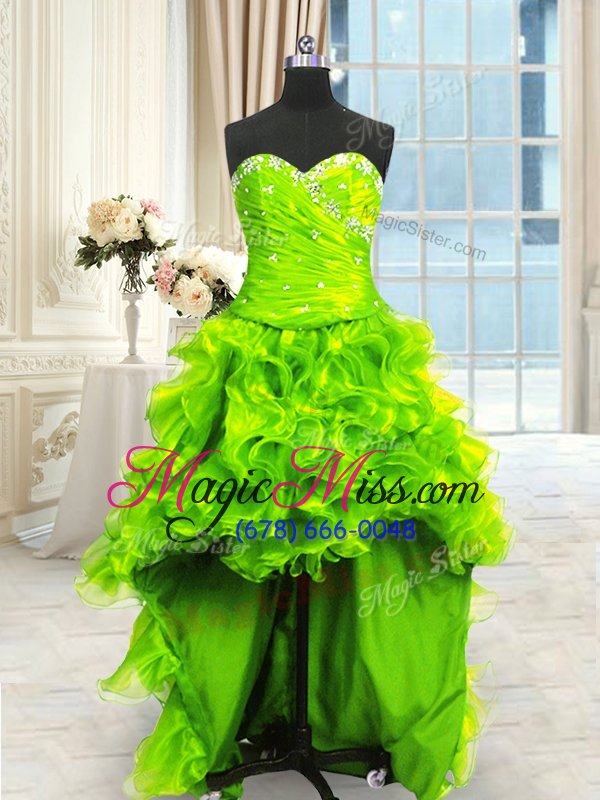 wholesale sophisticated four piece lace up quinceanera gowns beading and ruffles and ruching sleeveless floor length