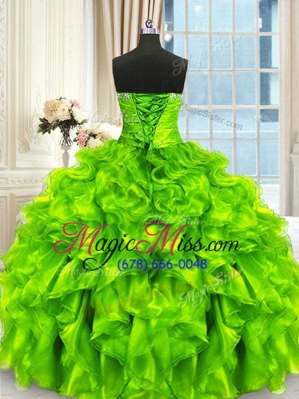 wholesale sophisticated four piece lace up quinceanera gowns beading and ruffles and ruching sleeveless floor length