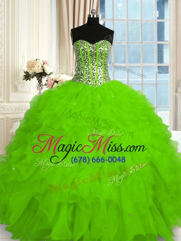 wholesale excellent organza lace up sweetheart sleeveless floor length 15 quinceanera dress beading and ruffles