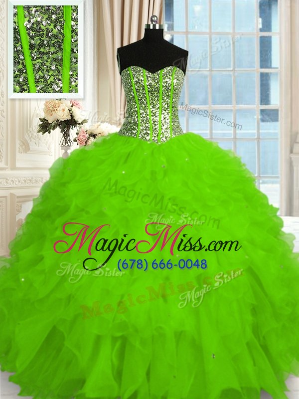 wholesale excellent organza lace up sweetheart sleeveless floor length 15 quinceanera dress beading and ruffles