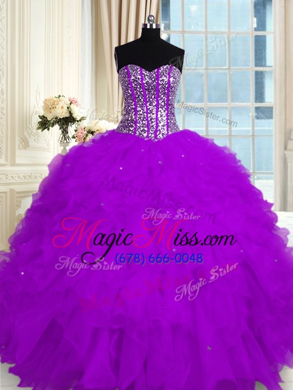 wholesale purple quinceanera dresses military ball and sweet 16 and quinceanera and for with beading and ruffles sweetheart sleeveless lace up