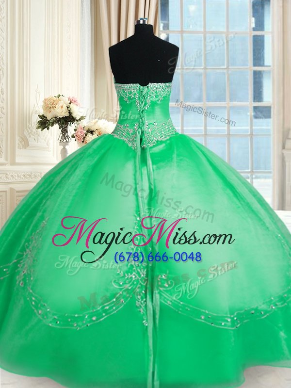 wholesale dramatic apple green tulle lace up sweet 16 dress sleeveless floor length beading and embroidery