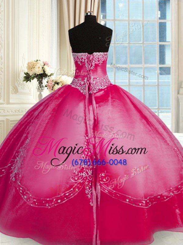 wholesale noble floor length fuchsia quinceanera gowns strapless sleeveless lace up