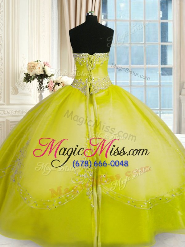 wholesale sleeveless organza floor length lace up 15th birthday dress in yellow green for with beading and embroidery