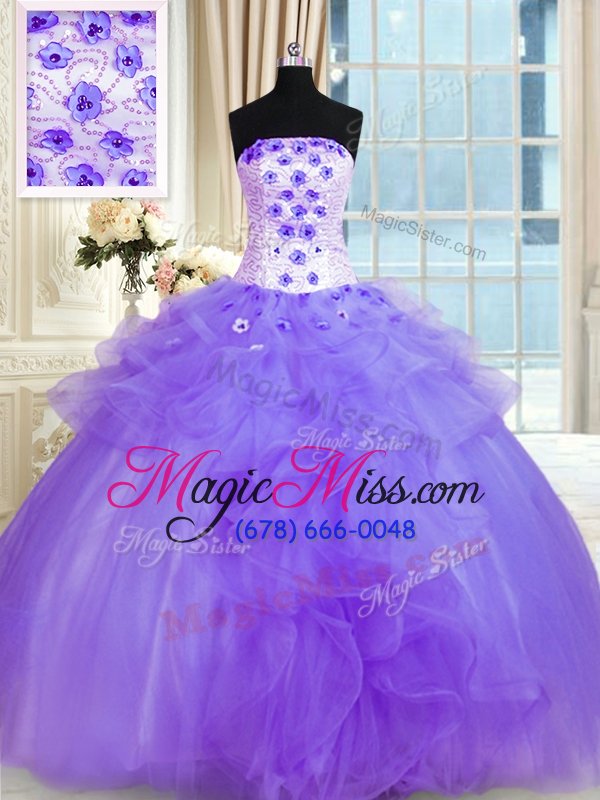 wholesale captivating pick ups floor length lavender quinceanera gown strapless sleeveless lace up